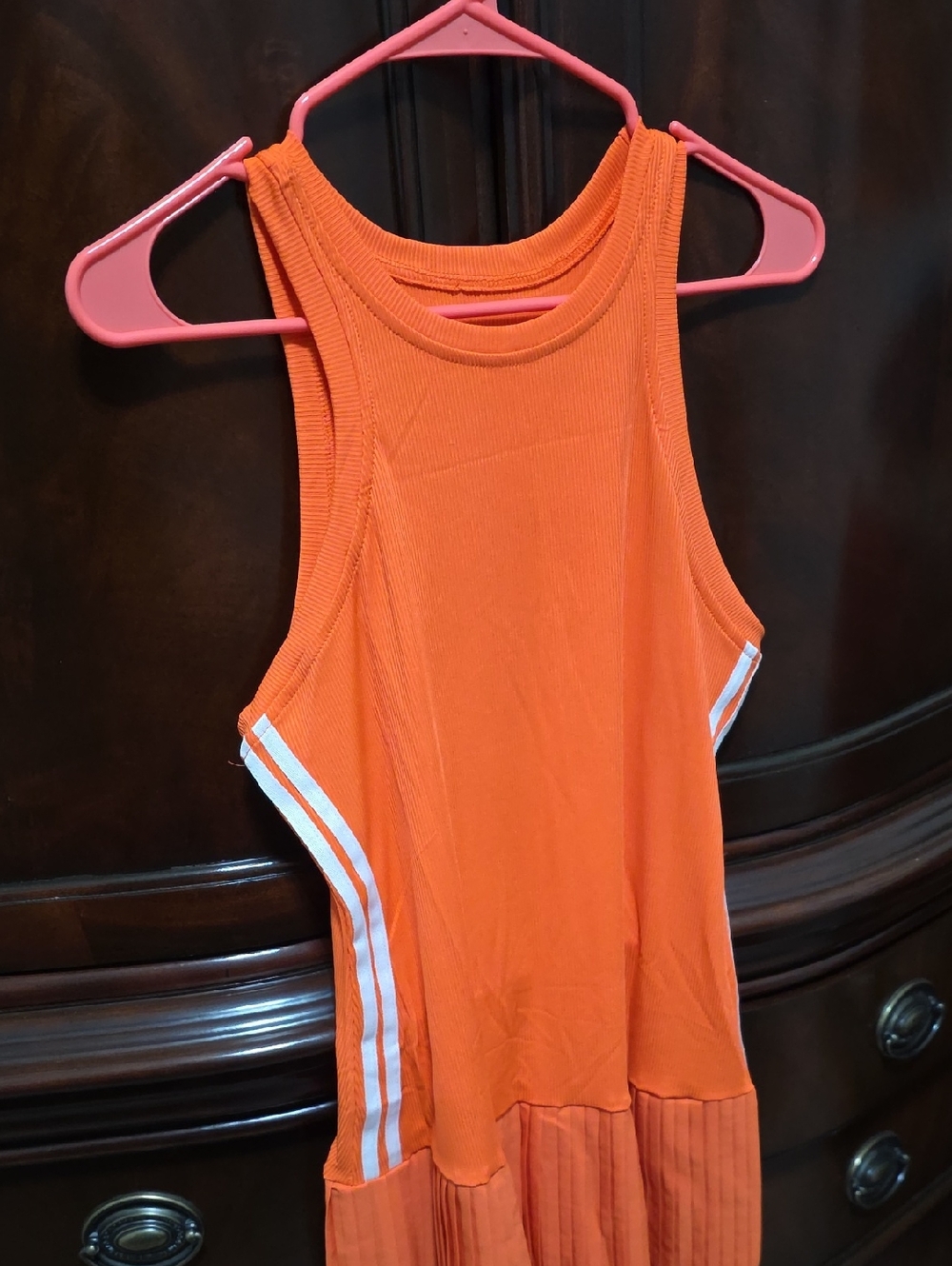 Women's Orange Sleeveless Tank Dress with Side Stripes